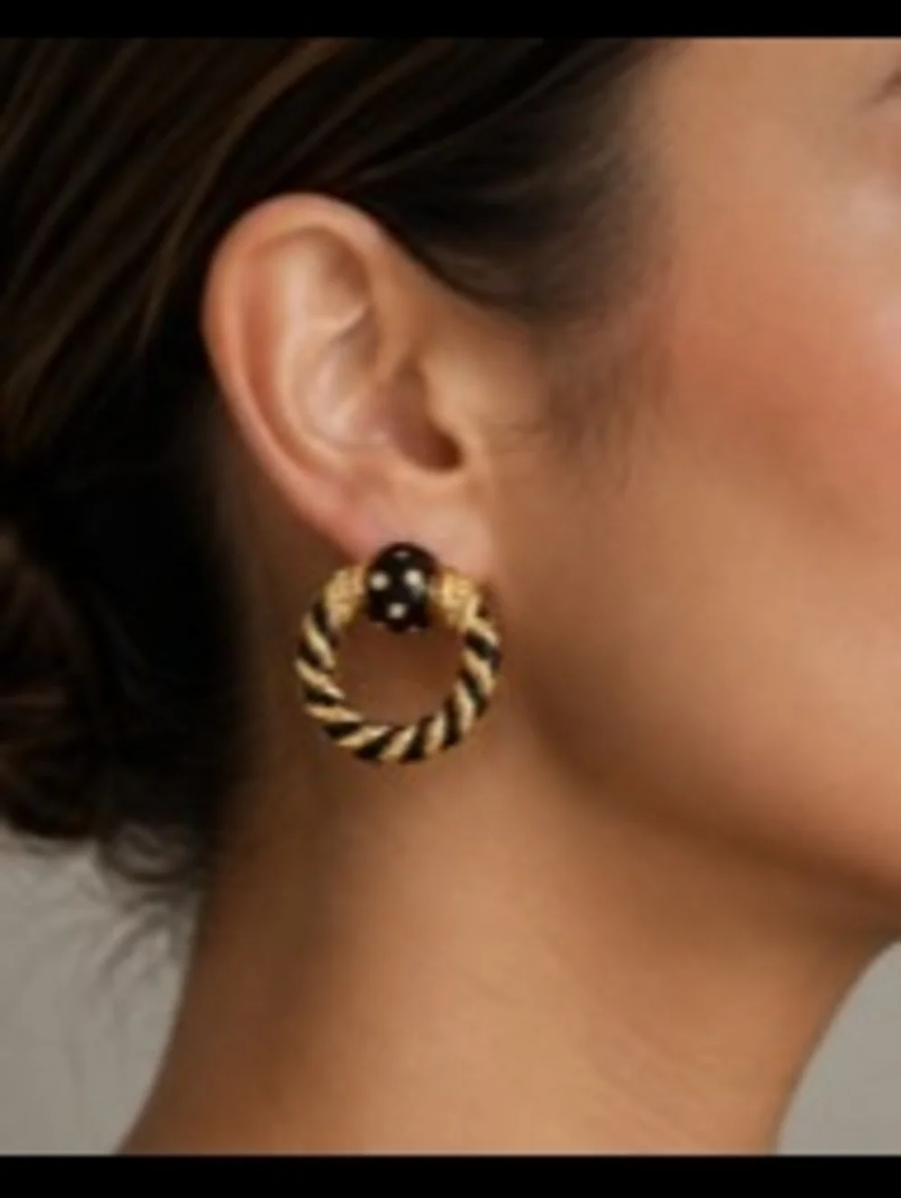 VTG 90's  Stamped, Gold Plated, Enamel Swarovski Crystals  Pierced ears.